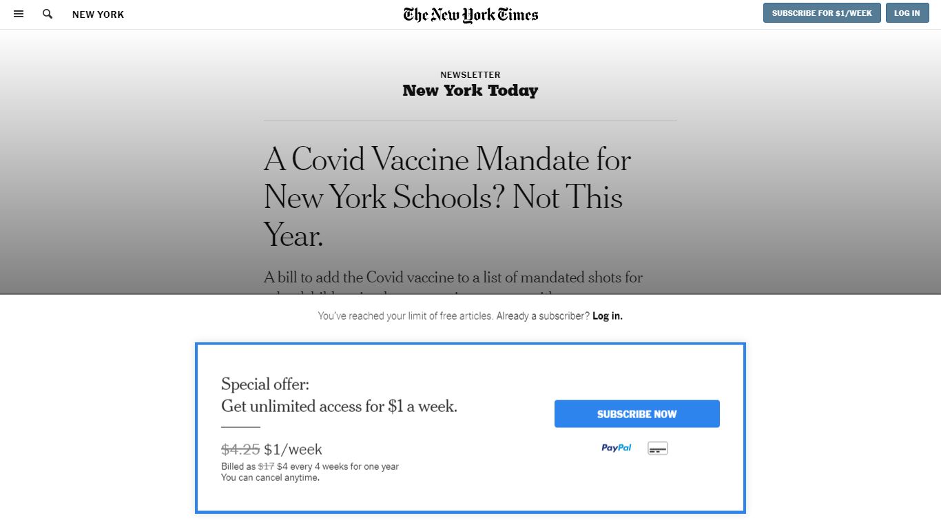 A Covid Vaccine Mandate for New York Schools? Not This Year.