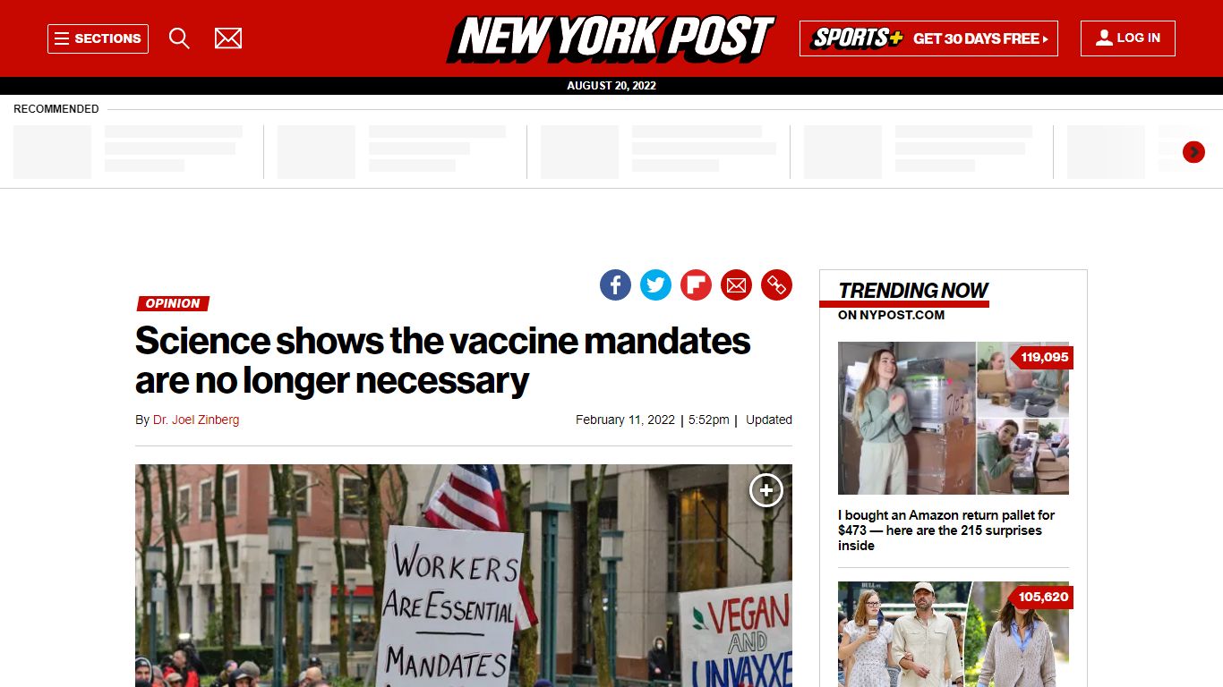 Science shows the vaccine mandates are no longer necessary - New York Post